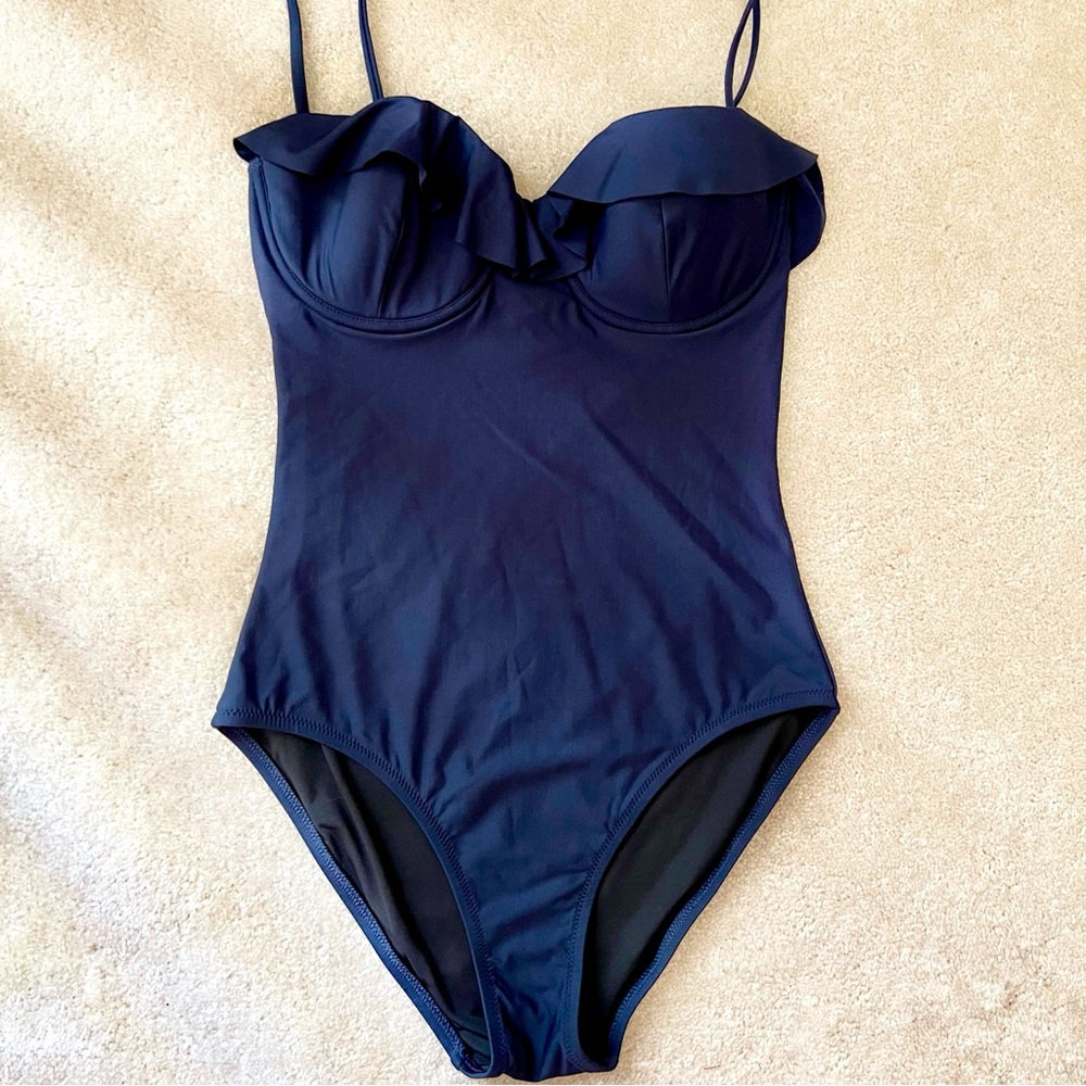 J.Crew Ruffle Underwire One Piece Swimsuit, navy, size 6
